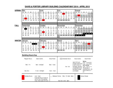 DAVIS & PORTER LIBRARY BUILDING CALENDAR MAY[removed]APRIL 2015 SPRING May S June