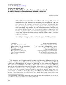 The Journal of Interreligious Studies Issue 23, May 2018| http://www.irstudies.org Oyinbo Ọmọ Aṣogun Dere: An Analysis of Racial Injustice, Gun Violence, and Sexual Assault in America through a Traditional Yoruba R