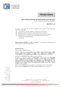 PROCES-VERBAL de la réunion du Conseil de Communauté du 05 mai[removed]Salle de conférences Sainte Barbe à SELESTAT) SEANCE N° 02