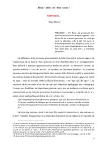 Klesis – 2016 : 34 – Dire « nous »  ÉDITORIAL Élise Marrou1  PERSONNE : « 11° Terme de grammaire. Les