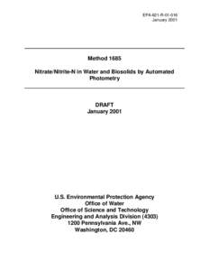 Method 1685: Nitrate/ Nitrite-N in Water and Biosolids by Automated Photometry