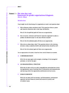 POLITICS OF THE POSSIBLE: GENDER MAINSTREAMING AND ORGANISATIONAL CHANGE – EXPERIENCES FROM THE FIELD  ANNEX 1 Annex 1 – The nine-box tool: framework for gender organisational diagnosis