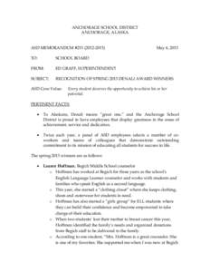 ANCHORAGE SCHOOL DISTRICT ANCHORAGE, ALASKA ASD MEMORANDUM #[removed]May 6, 2013