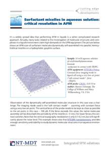 Surfactant micelles in aqueous solution: critical resolution in AFM It’s a widely spread idea that performing AFM in liquids is a rather complicated research approach. Actually, many tasks related to the investigation 