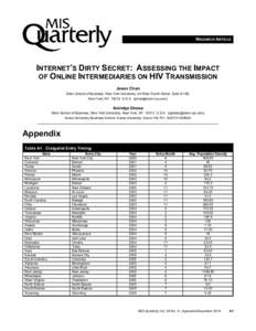 RESEARCH ARTICLE  INTERNET’S DIRTY SECRET: ASSESSING THE IMPACT OF ONLINE INTERMEDIARIES ON HIV TRANSMISSION Jason Chan Stern School of Business, New York University, 44 West Fourth Street, Suite 8-185,