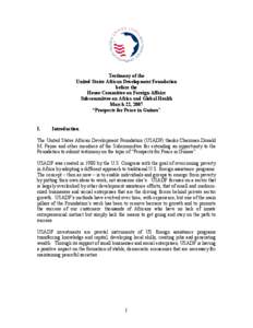Testimony of the  United States African Development Foundation  before the  House Committee on Foreign Affairs  Subcommittee on Africa and Global Health  March 22, 2007 