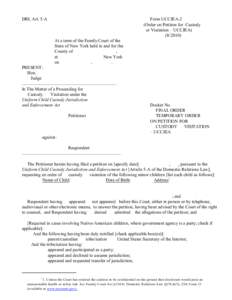 DRL Art. 5-A  Form UCCJEA-2 (Order on Petition for Custody or Visitation – UCCJEA[removed])