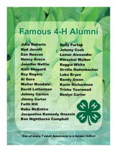 Famous 4-H Alumni Julia Roberts Dolly Parton Ned Jarrett Johnny Cash Dan Reeves