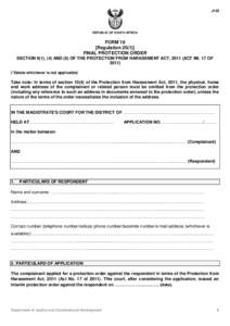 J135  REPUBLIC OF SOUTH AFRICA FORM 19 [Regulation 20(1)]