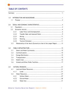 TABLE OF CONTENTS Summary 1.0 INTRODUCTION AND BACKGROUND..................................................... 1 1.1