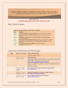 Issue: October 2011 Next MEPAG meeting February 27-28, 2012, Washington, DC area Mars Science News Near-term Due Dates (next three months) Due