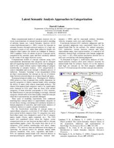 Latent Semantic Analysis Approaches to Categorization Darrell Laham Department of Psychology & Institute of Cognitive Science University of Colorado, Boulder Boulder, CO[removed]removed]