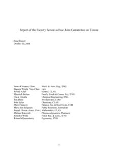 Report of the Faculty Senate ad hoc Joint Committee on Tenure  Final Report October 19, 2004  James Klausner, Chair
