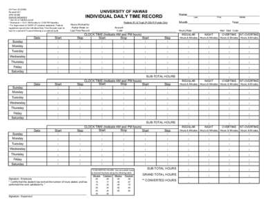 UH Form 23 (DISB) Revised 5/91 APM A8.885 General Instructions * Use Ink or Indelible pencil * Workweek = 12:01 AM Sunday to 12:00 PM Saturday