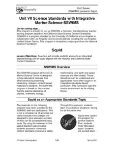 Unit Seven SSWIMS presents Squid Unit VII Science Standards with Integrative Marine Science-SSWIMS On the cutting edge…