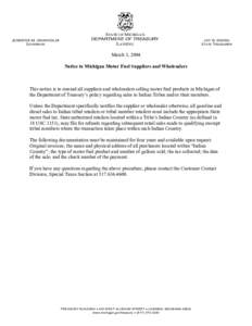 Notice to Michigan Motor Fuel Suppliers and Wholesalers