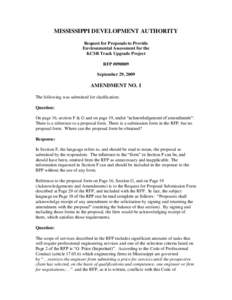 MISSISSIPPI DEVELOPMENT AUTHORITY Request for Proposals to Provide Environmental Assessment for the KCSR Track Upgrade Project RFP #[removed]September 29, 2009