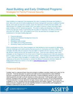 Asset Building and Early Childhood Programs, Strategies for Family Financial Security