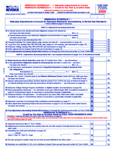 NEBRASKA SCHEDULE I	 —	Nebraska Adjustments to Income NEBRASKA SCHEDULE II	 —	Credit for Tax Paid to Another State FORM 1040N Schedules I, II, and III