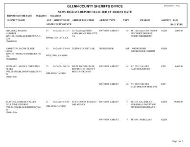 Criminal justice / California State Route 32 / Bail / Orland /  California / Arrest / Glenn County /  California / Criminal law / Law enforcement / Law