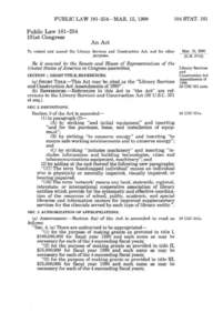 Law / 111th United States Congress / Politics of the United States / Government / United States federal banking legislation / Article One of the Constitution of Georgia / Water Resources Development Act / Public library / Government procurement in the United States / Library Services and Construction Act