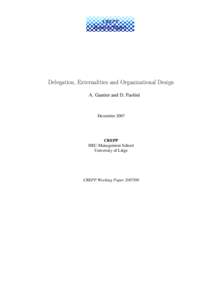 CREPP Working Papers Delegation, Externalities and Organizational Design A. Gautier and D. Paolini