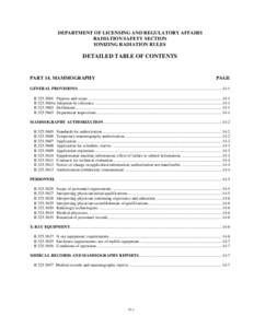 DEPARTMENT OF LICENSING AND REGULATORY AFFAIRS RADIATION SAFETY SECTION IONIZING RADIATION RULES DETAILED TABLE OF CONTENTS