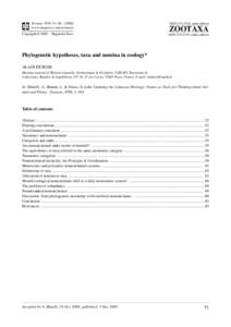 Zootaxa 1950: Phylogenetic hypotheses, taxa and nomina in zoology