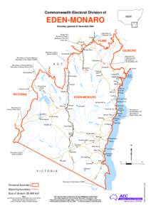 Commonwealth Electoral Division of NSW EDEN-MONARO Boundary gazetted 22 December 2009 Boundary of