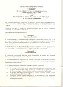 MEMORANDUM OF UNDERSTANDING IN EDUCATION BETWEEN THE DEPARTMENT OF EDUCATION, EMPLOYMENT AND WORKPLACE RELATIONS OF AUSTRALIA