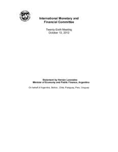 IMFC Statement by Hernán Lorenzino; Minister of Economy and Public Finance, Argentina; October 13, 2012