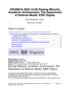 ED480919[removed]Raising Minority Academic Achievement: The Department of Defense Model. ERIC Digest. ERIC Development Team www.eric.ed.gov
