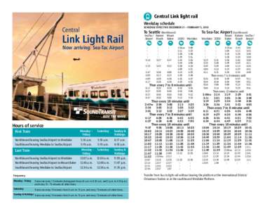 Central Link light rail Weekday schedule