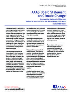 Embargoed: Not for release until 12:30 p.m. Pacific Standard Time Sunday, 18 February 2007 AAAS Board Statement on Climate Change Approved by the Board of Directors