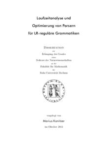 Laufzeitanalyse und Optimierung von Parsern für LR-reguläre Grammatiken