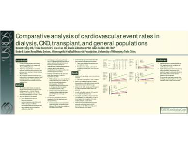 Comparative analysis of cardiovascular event rates in dialysis, CKD, transplant, and general populations Robert Foley MB, Tricia Roberts MS, Qiao Fan MS, David Gilbertson PhD, Allan Collins MD FACP United States Renal Da