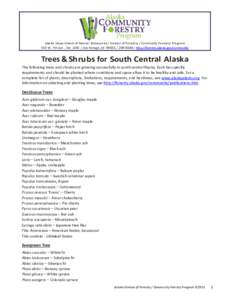 Alaska Department of Natural Resources / Division of Forestry / Community Forestry Program 550 W. 7th Ave., Ste[removed]Anchorage, AK[removed] / http://forestry.alaska.gov/community Trees & Shrubs for South Centr