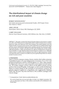 C 2006 Cambridge University Press Environment and Development Economics 11: 159–178  doi:[removed]S1355770X05002755 Printed in the United Kingdom The distributional impact of climate change on rich and poor countries