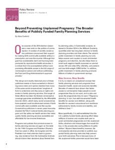 Beyond Preventing Unplanned Pregnancy: The Broader Benefits of Publicly Funded Family Planning Sevices