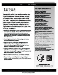 Health Snapshot  L for More information Alliance for Lupus Research