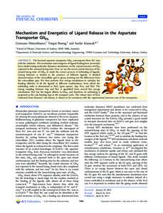 Article pubs.acs.org/JPCB Mechanism and Energetics of Ligand Release in the Aspartate Transporter GltPh Germano Heinzelmann,† Turgut Bastug,‡ and Serdar Kuyucak*,†