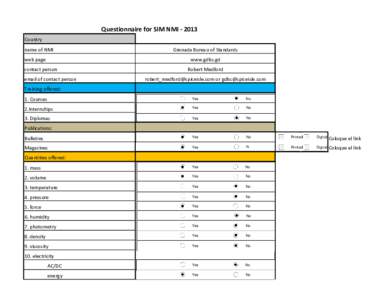 Questionnaire for SIM NMI ‐ 2013 Country name of NMI web page contact person email of contact person