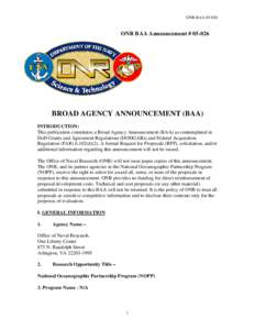 ONR BAAONR BAA Announcement # BROAD AGENCY ANNOUNCEMENT (BAA) INTRODUCTION: