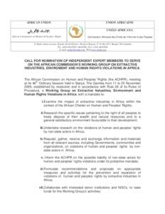 AFRICAN UNION  UNION AFRICAINE UNIÃO AFRICANA  African Commission on Human & Peoples’ Rights