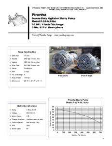 PIRANHA PUMPS ARE MADE BY: EQUIPMENT SPECIALTIES CO. ALBUQUERQUE, NM PHONE: ([removed]FAX: ([removed]Piranha  Severe Duty Agitator Slurry Pump