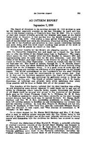AD INTERIM REPORT September 5,1950 The Board of Directors in its meeting January 27, 1960 decided to pasa by the regular quarterly meeting on the last Thursday in April and con-  vene at the Annual meeting, or Founders D