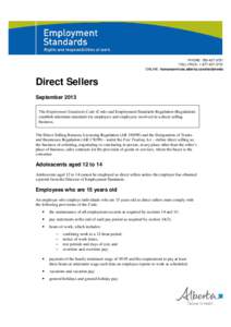PHONE: [removed]TOLL-FREE: [removed]ONLINE: humanservices.alberta.ca/esfactsheets Direct Sellers September 2013