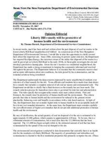 News from the New Hampshire Department of Environmental Services  29 Hazen Drive, Concord, NH 03302­0095  For information online, visit www.des.nh.gov  James P. Martin, Public Information Office