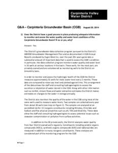 Carpinteria Valley Water District Q&A – Carpinteria Groundwater Basin (CGB) August 20, 2014