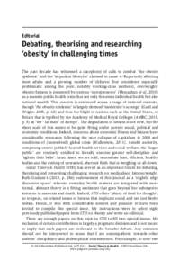 Debating, theorising and researching &lsquo;obesity&rsquo; in challenging times